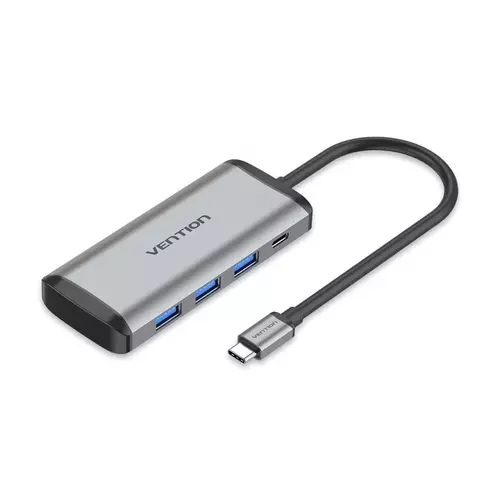 Vention USB-C -> USB3.0*3/TF/SD/PD (0,15m Szürke Aluminum Ötvözet), Hub