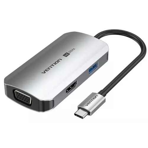 Vention USB-C -> Displayport/HDMI x 2/USB 3.0 x 2/USB 2.0/RJ45/SD/TF/PD MST (0,15m Szürke Aluminum Ötvözet) Dokkoló