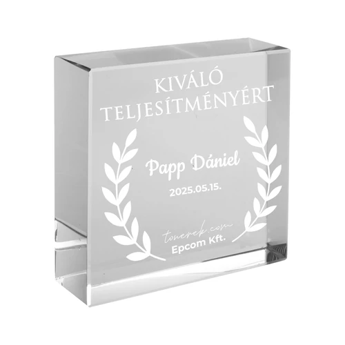 Üvegtömb gravírozás egyedi szöveggel
